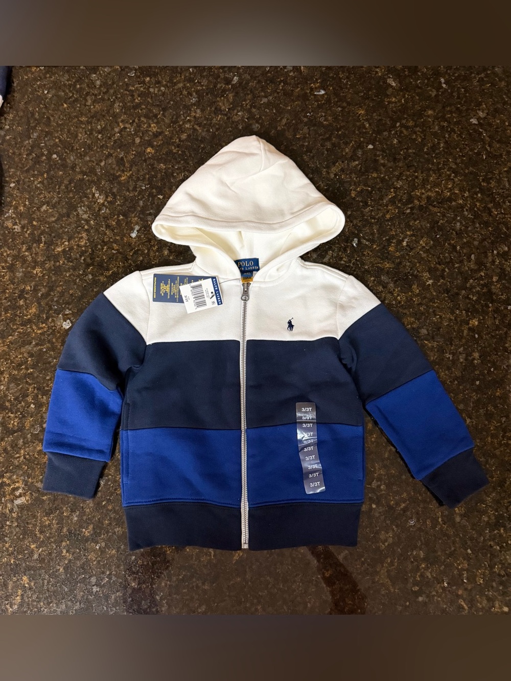 Ralph Lauren White & Navy Kids Zip-Up Hoodie